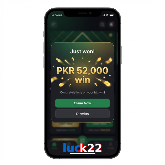 Main screen of Luck22 win page for PK players